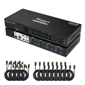 TESmartHDMIKVM�X�C�b�`4����3�o��USB3.0KVM�ؑ֊�3���j�^�[4��p�\�R��EDID�@�\4K@60Hz/2K@144Hz4�|�[�g�؂�ւ���}�C�N�ƃI�[�f�B�I�o�̓}�E�X�L�[�{�[�h�z�b�g�L�[LAN�|�[�g�[�d�@�\