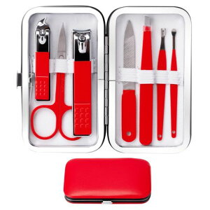 ネイルセット爪切りセット男性女性趾爪切りパーソナルケアツール携帯旅行バッグネイル足治療ツール美容セット男性女性家族友人妻プレゼント(赤)