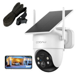 「2026最新ソーラー一体型・500万高画素・固定ベルト付きで穴あけ不要」COOAU 防犯カメラ 屋外 ソーラー 完全ワイヤレス 監視カメラ 電源不要 配線工事不要 遠距離暗視 360°自動追尾 夜間カ…