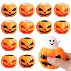 ハロウィンパーティー景品おもちゃカボチャ幽霊スクイーズ玩具子供12個セットハロウィングッズプレゼント景品小物玩具置物ハロウィン飾り装飾パーティーケース入り(LEDライトなし)