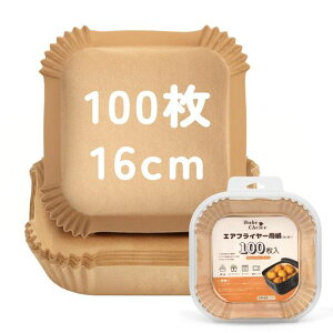 Bake Choice �m���t���C���[�p �V�[�g 100���Z�b�g 16cm air fryer paper �G�A�t���C���[�p�� �l�p 3-6L�K�p �ƒ�p �V�Ղ�~�� �ϖ� 220°C�ϔM �g���̂� ���N�� �I�[�u���K�p (100�� 16cm)