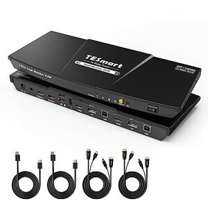TESmartKVM�X�C�b�`2����2�o��(HDMI+DisplayPort)�f���A�����j�^�[�Ή�2��PC2��ʊg���\��4K@60Hz�z�b�g�L�[�A�}�E�X&�L�[�{�[�h�݊�������L/R�I�[�f�B�I�A�����R���A���̓P�[�u���t��
