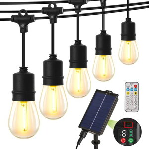YOSIONソーラーストリングライト12m防雨型夜間自動点灯4つの調光モードPC素材電球色2700k10個LED電球クリスマス結婚式パーティーお祭り電飾屋内屋外庭ライト