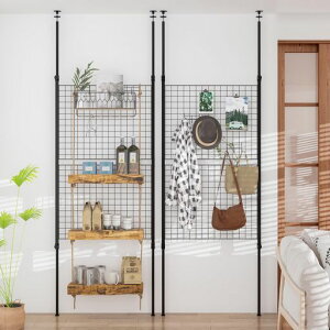 LunarLight突っ張りメッシュパネル突っ張り棒突っ張りパーテーション(ワイヤーネットメッシュタイプ)幅80x奥行2.5x高さ165-290cm(3連体Sフック2個付き)壁掛け小物展示収納壁面収納天井間仕切り…