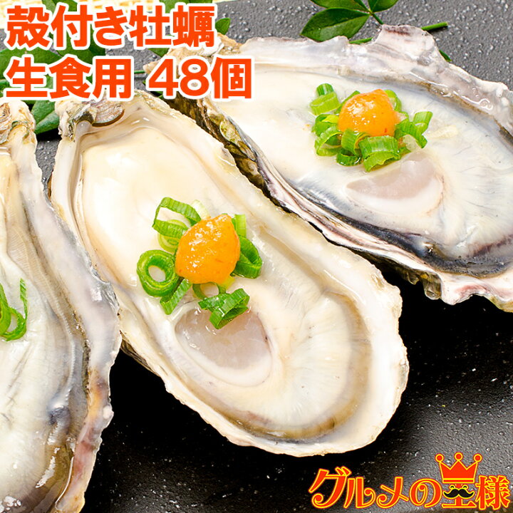 楽天市場 送料無料 生牡蠣 殻付き 生食用カキ 生牡蠣 48個入り 冷凍殻付き牡蠣 生食用 新製法で冷凍なのに生食可能な殻付き牡蠣 冷凍 生ガキ かき カキ 牡蛎 焼き牡蠣 バーベキュー 牡蠣鍋 カキフライ 牡蠣フライ 築地市場 豊洲市場 レシピ ギフト 訳あり 高級食材