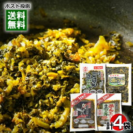 大平食品 長崎県産高菜漬け 4種類（からし高菜＆めんたい高菜＆ごはん高菜＆高菜油炒め風） 各1袋 詰め合わせセット 長崎県産高菜100%使用【メール便送料無料】