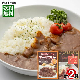 ばあちゃん本舗 宮崎牛ビーフカレー＆宮崎県産 観音池ポークのキーマカレー 各1食お試しセット 高級レトルトカレー ご当地カレー 九州 宮崎【メール便送料無料】