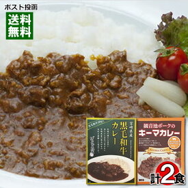 ばあちゃん本舗 宮崎県産黒毛和牛カレー＆宮崎県産 観音池ポークのキーマカレー 各1食お試しセット 高級レトルトカレー ご当地カレー 九州 宮崎【メール便送料無料】