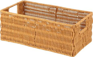 不二貿易 収納バスケット 幅30×奥行17.5×高さ11.5cm ナチュラル 水洗い可能 持ち手 ハンドメイド 手編み 27875 送料無料