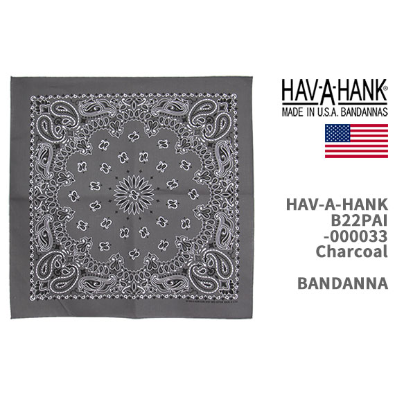 紺×赤 HAV-A-HANK ハバハンク バンダナ ペイズリー柄 米国製 グレー