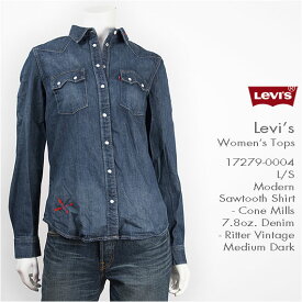 Levi's リーバイス レディース モダン ソートゥースシャツ コーンデニム リッタービンテージミディアムダーク Levi's Women's Tops Modern Sawtooth Shirt 17279-0004 長袖 刺繍【smtb-tk】