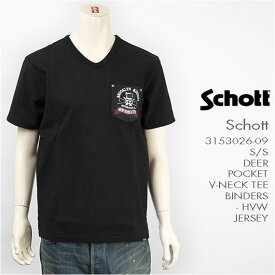 【送料無料】Schott ショット 半袖 Vネック 鹿革 ポケットTシャツ プリント ブラック SCHOTT S/S DEER POCKET V-NECK TEE BINDERS 3153026-09【smtb-tk】