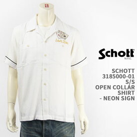 【国内正規品】Schott ショット レーヨン オープンカラーシャツ 刺繍 Schott OPEN COLLAR SHIRT NEON SIGN 3185000-01【開襟・半袖・送料無料】