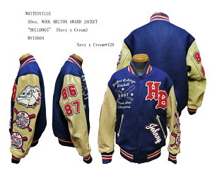 WHITESVILLE �z���C�c�r�� 30oz. WOOL MELTON AWARD JACKET �@�gBULLDOGS�h (Navy x Cream) WV15604-128-24AW2024�N���f��