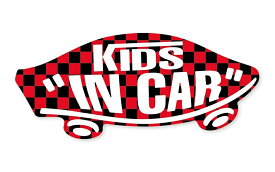 KIDS IN CAR ステッカー 黒 × 赤 チェッカー 子どもが乗ってます キッズインカー スケボー 車 シール パロディ VANS風 SIZE：w150mm×h65mm