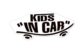 KIDS IN CAR ステッカー 白×黒 ホワイト ブラック 子どもが乗ってます キッズインカー スケボー 車 シール パロディ VANS風 SIZE：w150mm×h65mm