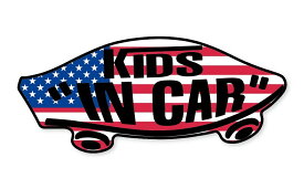KIDS IN CAR ステッカー アメリカ 国旗 星条旗 子どもが乗ってます キッズインカー スケボー 車 シール パロディ VANS風 SIZE：w150mm×h65mm