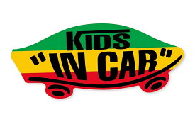 KIDS IN CAR ステッカー ラスタカラー レゲエ エチオピア国旗 ラスタ 子どもが乗ってます キッズインカー スケボー 車 シール パロディ VANS風 SIZE：w150mm×h65mm