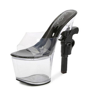 *◆71182B【B品訳あり超目玉価格】【23.5cm】ピストル厚底クリアーサンダル☆黒(ブラック)☆【7118】【HEEL】【 キャバサンダル 】【 キャバヒール 】【サンダル ヒール ミュール パンプス】【