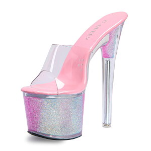 *71128【23.5cm】レインボーグリッター超厚底サンダル☆ピンク☆【7112】【23.5cm】【HEEL】【 キャバサンダル 】【 キャバヒール 】【サンダル ヒール ミュール パンプス】【 キャバ サンダル