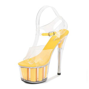 71145【23.0cm】パーテーショングリッター超厚底ピンヒール☆黄色(イエロー)☆【7114】【23.0cm】【HEEL】【 キャバサンダル 】【 キャバヒール 】【サンダル ヒール ミュール パンプス】【 キャ