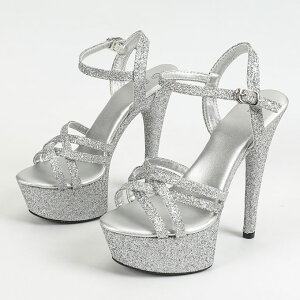 71441【23.0cm】厚底脚長効果キラキラ輝くグリッターヒール☆銀(シルバー)☆【7144】【HEEL】【 キャバサンダル 】【 キャバヒール 】【サンダル ヒール ミュール パンプス】【 キャバ サンダ