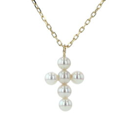K14YG イエローゴールド ネックレス 真珠 ベビーパール クロス 十字架 6粒 デザイン 42cm【新品仕上済】【af】【中古】【送料無料】