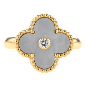 ヴァンクリーフ&アーペル K18YG ヴィンテージアルハンブラ リング マザーオブパール ダイヤモンド 指輪 12号【新品仕上済】【zz】【中古】【送料無料】