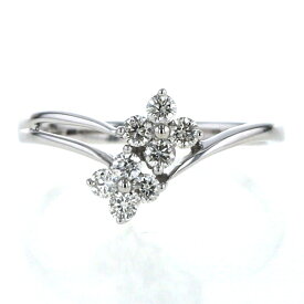 K18WG ホワイトゴールド リング ダイヤモンド 0.30ct V字 花 フラワー ダブル 2輪 指輪 12.5号【新品仕上済】【zz】【中古】【送料無料】