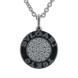 BVLGARI ブルガリ K18WG ネックレス オニキス ダイヤモンド 25周年日本限定 パヴェ サークル 44cm【新品仕上済】【zz】【中古】【送料無料】