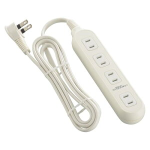 オーム(OHM)オーム電機 電源タップ 4個口タップ 1.5m L型プラグ 耐トラッキング アダプター対応 ホワイト HS-T415W2 送料無料