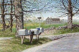 キャロル・コレット 「Mailboxes」Collette 手彩色銅版画選べる新品額付　国内 送料無料