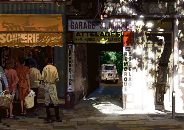 鈴木英人「街角の陽だまり」-FRESH LIGHT- 2010年 EMグラフ 額付版画作品 国内 送料無料