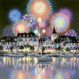 笹倉鉄平 「夜空の花束」-Bouquet to the Night Sky-2012年 キャンバス・ジグレー 額付版画作品