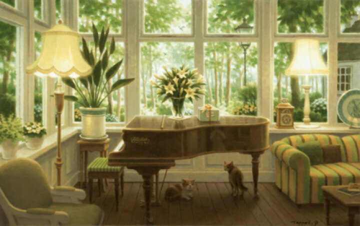 楽天市場 笹倉 鉄平 ピアノのある部屋 A Room With Shades Of Green16年 キャンバス ジグレー 額付版画作品 送料無料 アート アロマ グレイス