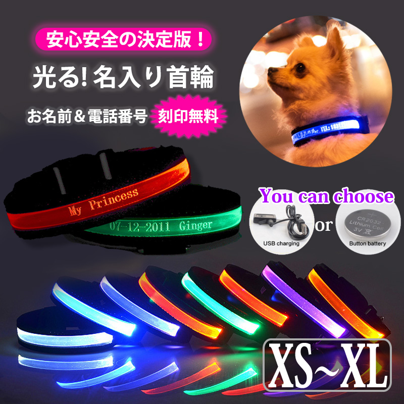 【楽天市場】犬 光る 首輪 LED 名前入り XS〜XLサイズ【送料無料