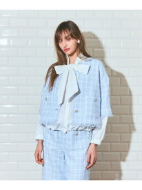 【SALE／40%OFF】ハーフスリーブツイードジャケット GRACE CONTINENTAL グレースコンチネンタル ジャケット・アウター ノーカラージャケット ブルー ブラック【RBA_E】【送料無料】[Rakuten Fashion]