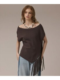【SALE／50%OFF】フリンジイレヘムニットトップ GRACE CONTINENTAL グレースコンチネンタル トップス ニット グレー ブラック【RBA_E】【送料無料】[Rakuten Fashion]