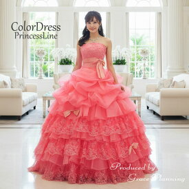 ウェディングドレス カラードレス ウエディングドレス 二次会 結婚式 花嫁衣裳(7号 9号/SサイズMサイズ)プリンセスライン フリルリボン ロングドレス(ピンク)ドレス 前撮り フォトウェディング(10125cp-t)