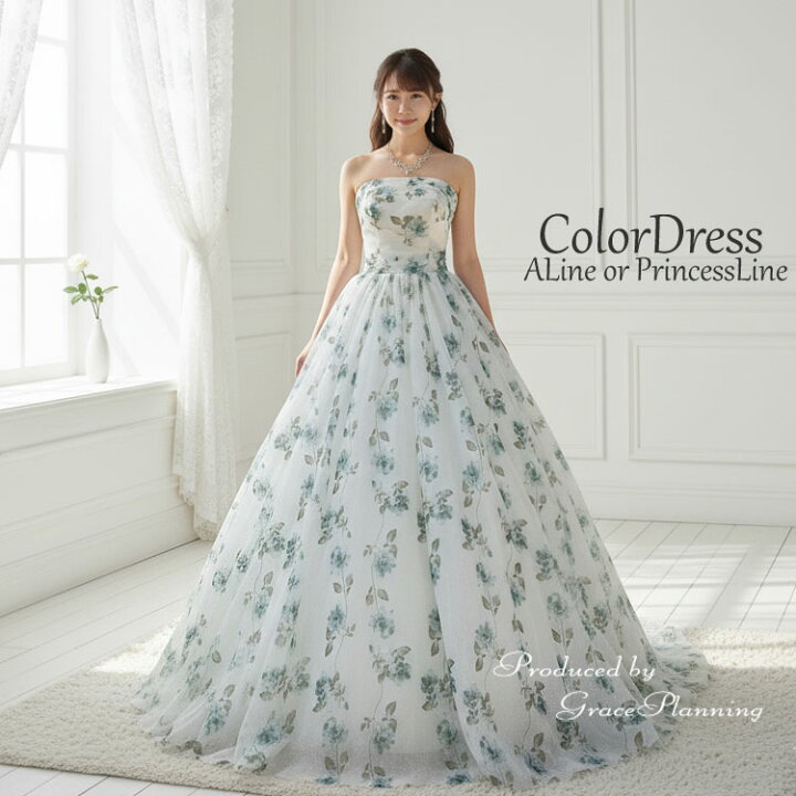 楽天市場】カラードレス ウェディングドレス 花柄プリント プリンセス 