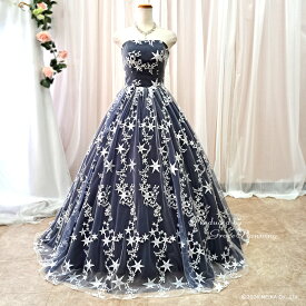 【ポイント10倍】カラードレス 演奏会用ドレス 二次会用ドレス 刺繍 星モチーフ 7号 9号 11号 13号 15号 17号 /S M L XL XXLXXXL プリンセスライン Aライン 紺 舞台衣装 ステージ衣装 ピアノ 前撮り 後撮り パーティドレス コンサート 発表会(cd19206nv-t)