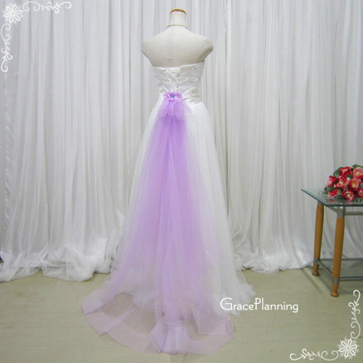 楽天市場 ドレスアレンジ ラベンダー クリップ 安全ピン付き ベール風 お色直し ウェディングドレス カラードレス ドレスアレンジ 結婚式 披露宴 挙式 花嫁ドレス 二次会 花嫁ドレス 前撮り フォトウエディング Rbn2451lv T Grace企画