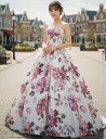 在庫処分　花柄カラードレス 演奏会用ドレス 大人 花柄 ウエディングドレス ロングドレス 演奏会用ドレス(7号 9号 11号 13号/S M L XL/オフホワイト×パープル系花柄)舞台衣装 ステージ衣装 プリンセスライン 結婚式 二次会 花嫁衣裳 花柄プリント生地（31475-t）