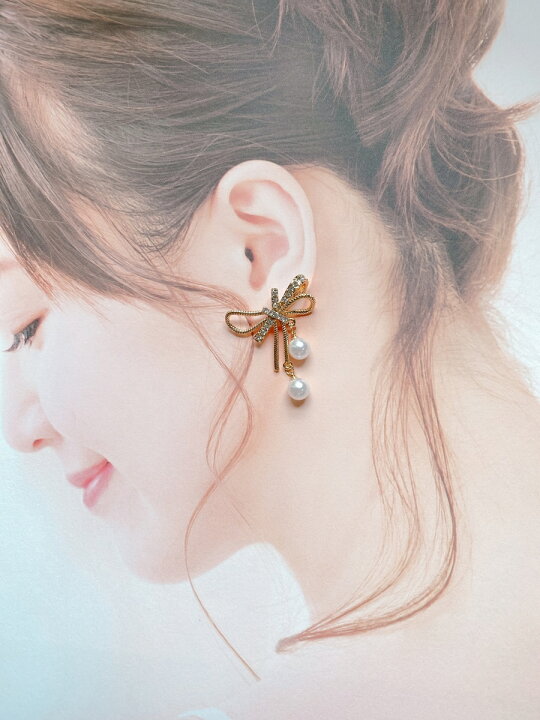 楽天市場】韓国アクセサリー リボン型パール付ピアス韓国ドラマ 韓流  