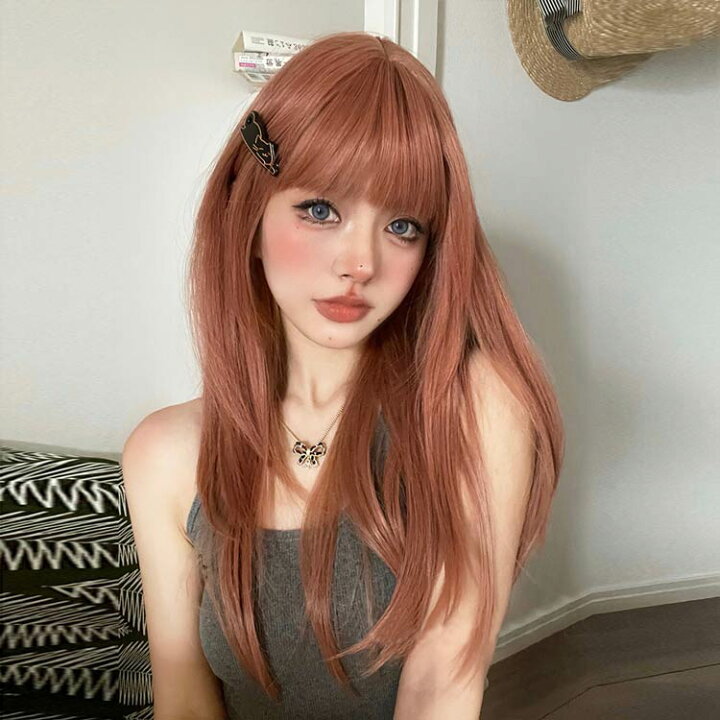楽天市場】ウィッグ オレンジ系 自然 通気 ウィッグ 前髪 ロング wig 
