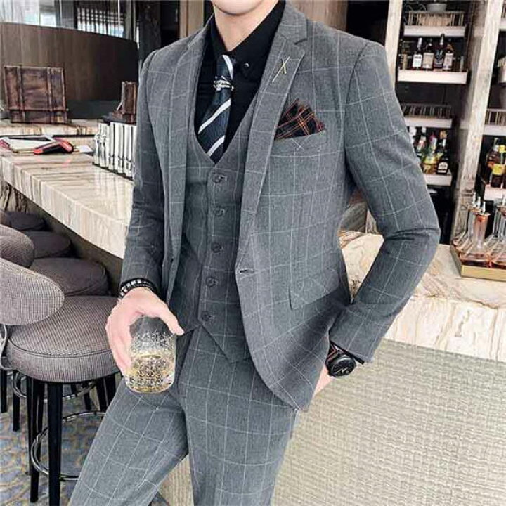 スリーピース スーツ メンズスーツ 1ツボタン スリーピース チェック柄  