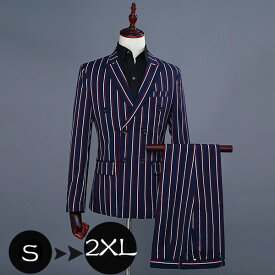 縦ストライプ メンズ スリム スーツ カジュアル スリム ワインレッドスーツ ビジネス ダブル 紳士服 suit 大きいサイズ おしゃれ S/M/L/XL/2XL