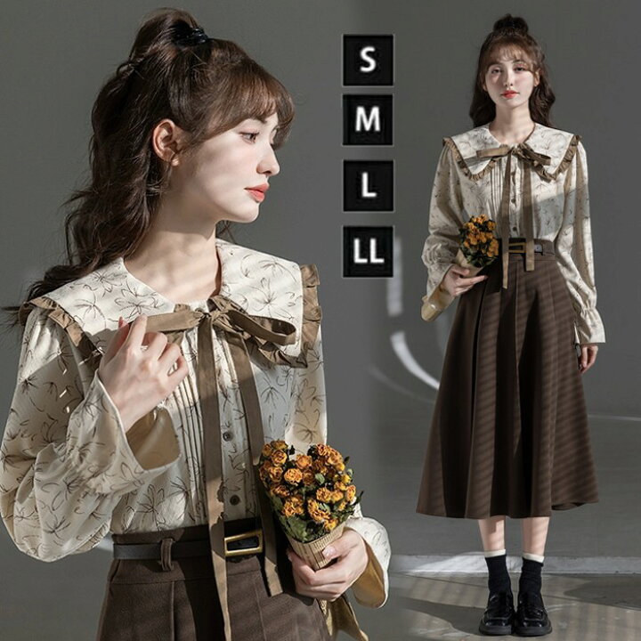 楽天市場】ビッグカラー ブラウス 柄 フリルカラー 襟 長袖 襟付  