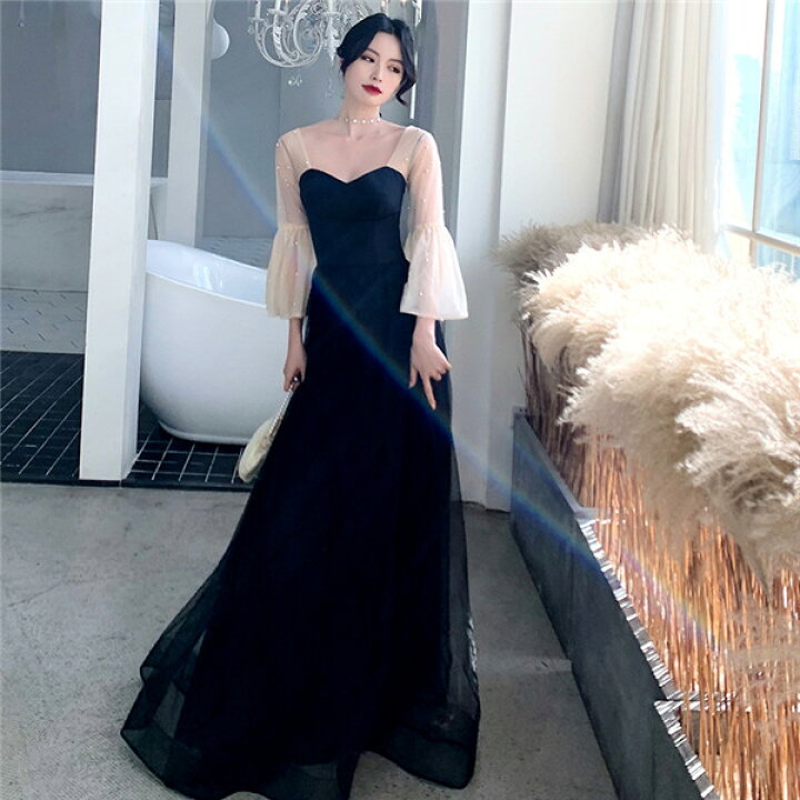 楽天市場】ロングドレス 演奏会 黒 パーティードレス 演奏会用 ピアノ  