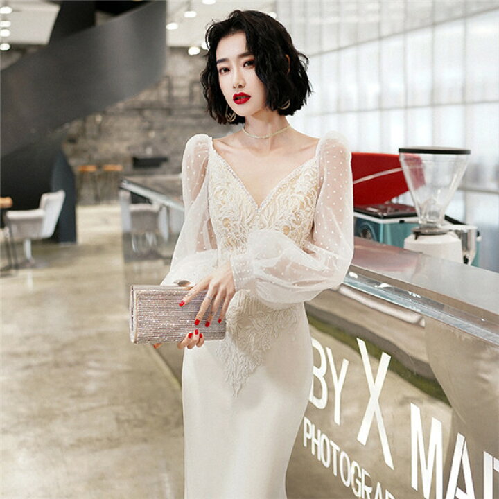 楽天市場】Vネック セクシー 美シルエット 背中空き マーメイドライン  